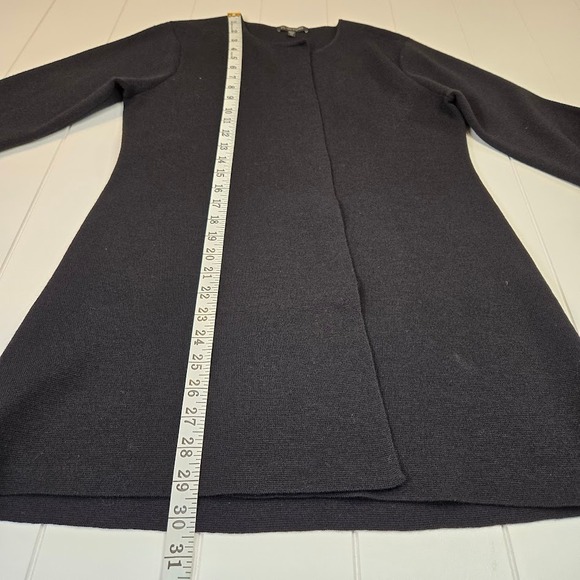 Eileen Fisher Open Front 100% Wool Cardigan Jacket Black Size XS Tunic Length - Picture 8 of 8